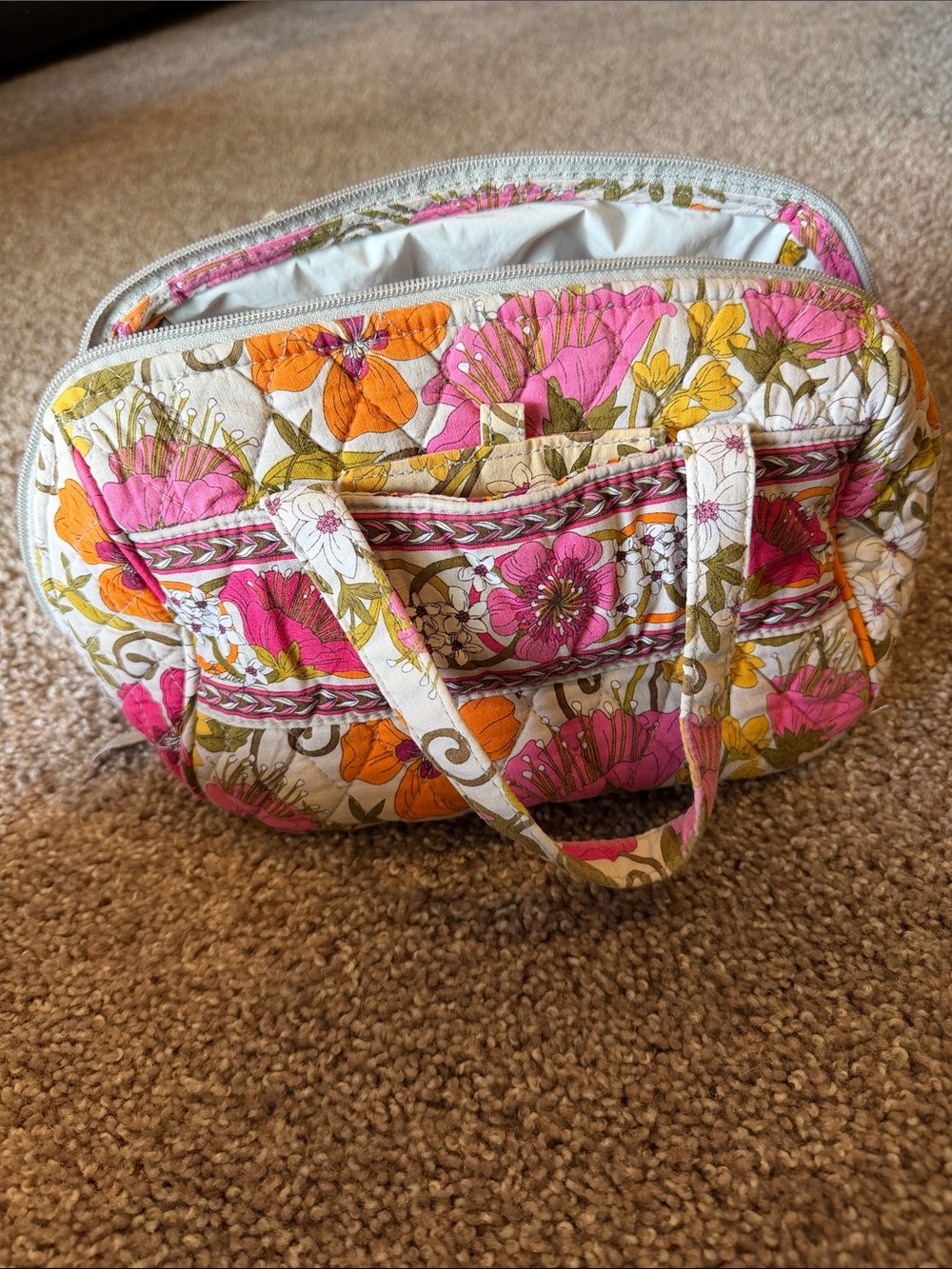 Quilted Floral Vera Bradley Lunch Bag or Cosmetic Bag in Pink & Orange